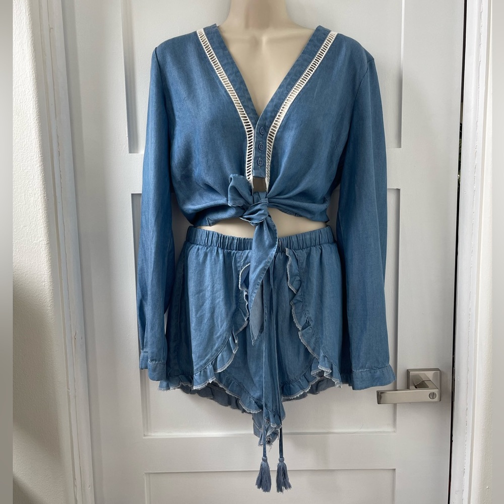 Lovers + Friends Chambray shorts and Button down 2 piece set